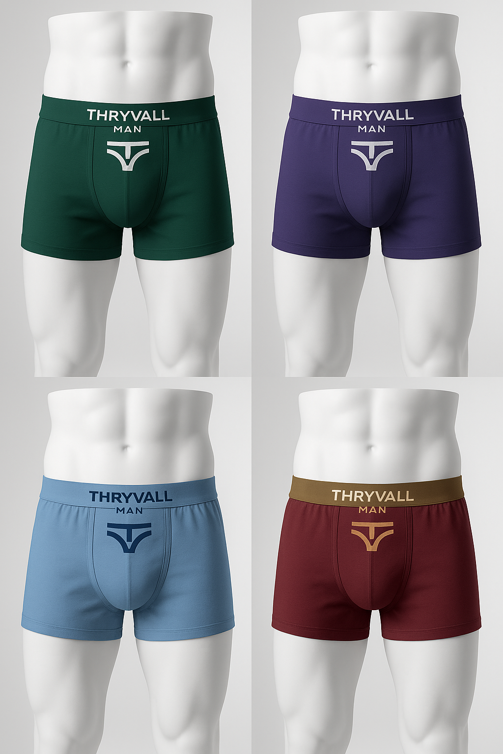 Thryvall Men’s Premium Boxer Set – Forest Green, Deep Purple, Sky Blue, Burgundy (Pack of 4)