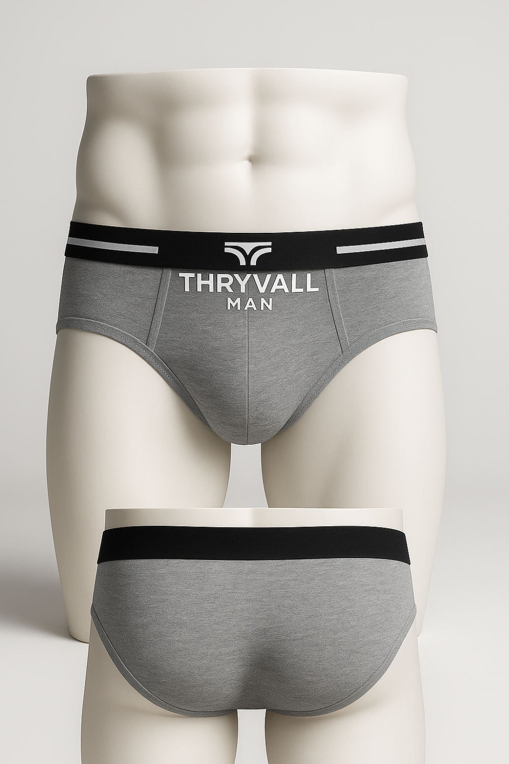 Thryvall Men’s Brief – Heather Grey (with Black Waistband)